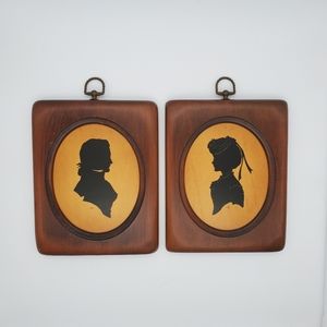 Vintage Woodcroftery Silhouette Male and Female Wall Art Rectangle Wooden Frame